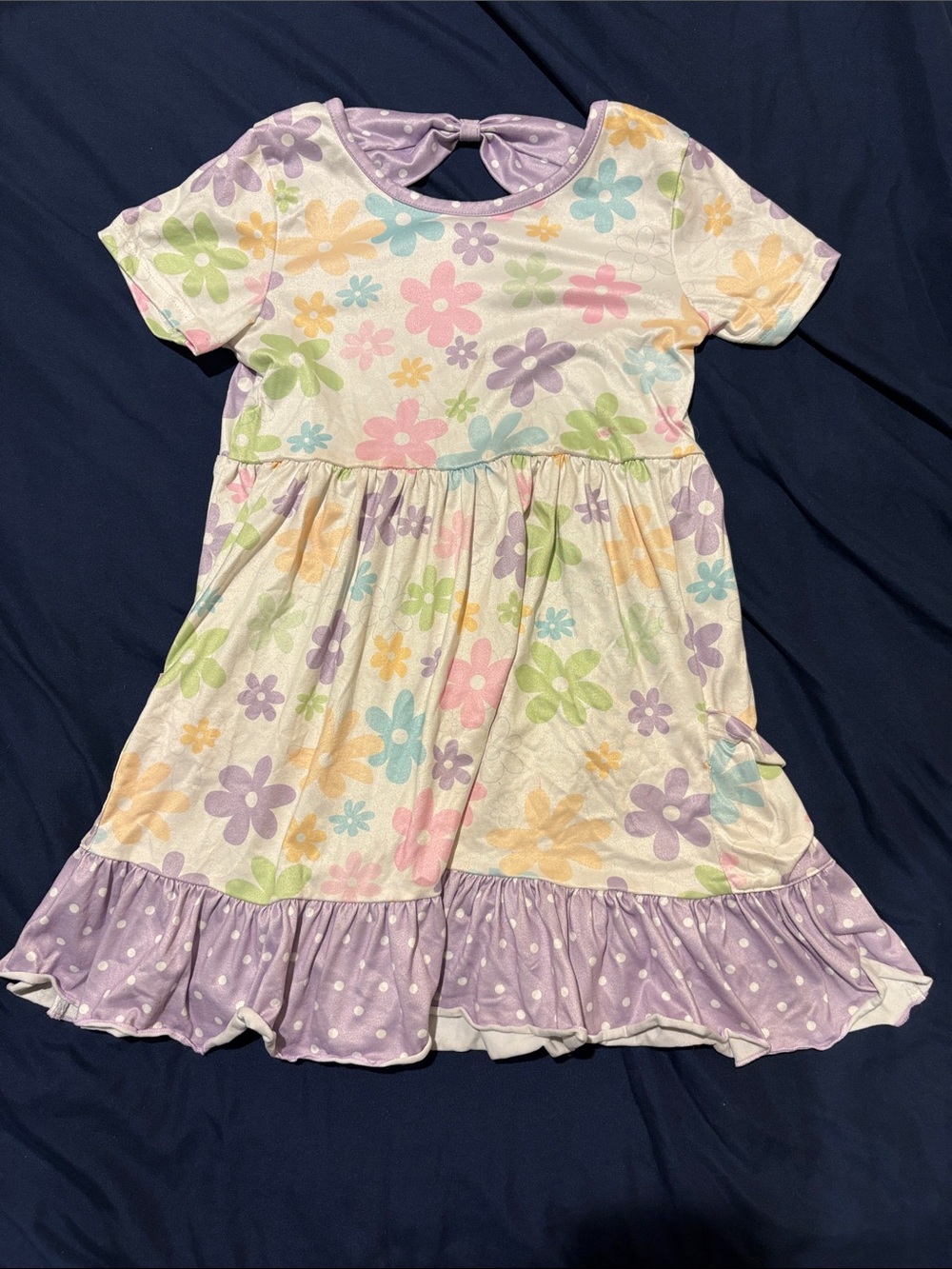 Girls' Pastel Floral Short Sleeve Dress - Lilac Trim
